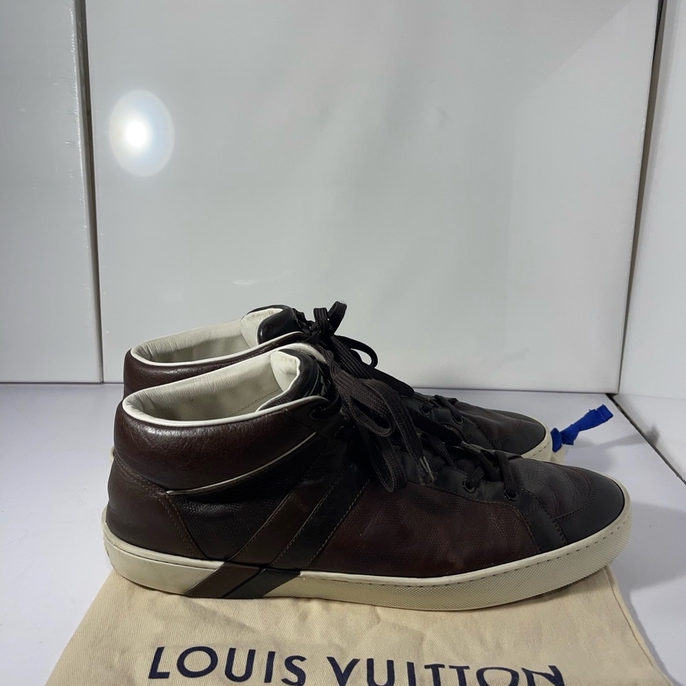 Men's Louis Vuitton G0 0160 Brown Leather Damier Sneakers US 10,5 .ITALY